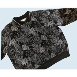 Vintage 1980s / 1990s Pullover Collar Metallic Floral Sweater Top Shirt Size L